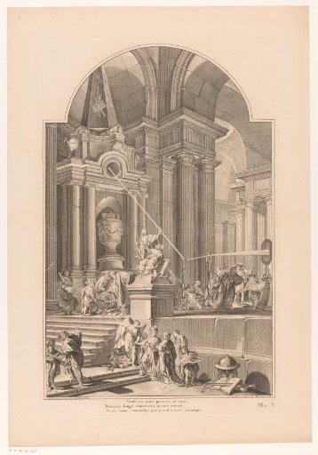 Figures around an allegorical monument to Isaac Newton