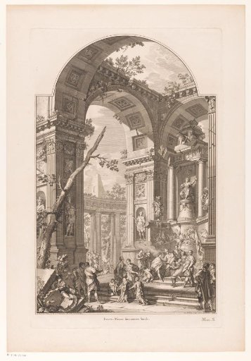 Figures around an allegorical monument to William III, Prince of Orange and King of England, Scotland, and Ireland