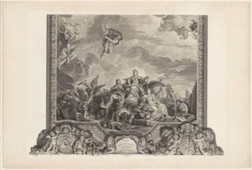 Ceiling painting in the Hall of Mirrors at Versailles Palace