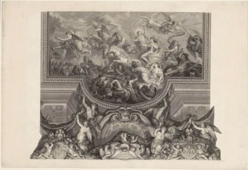 Ceiling painting in the Grande Galerie of Versailles with the passage of the Rhine