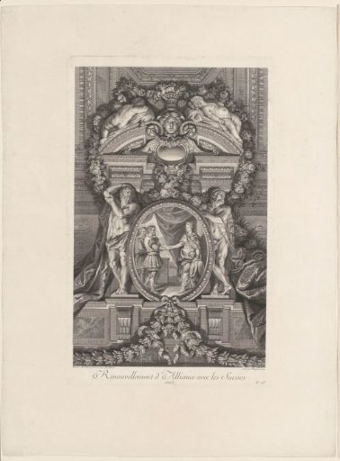 Ceiling painting in the Grande Galerie of Versailles with the peace treaty between France and Switzerland
