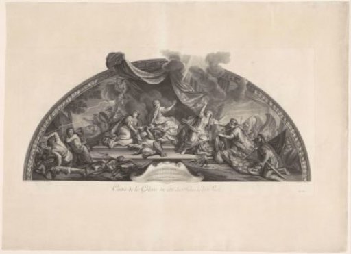 Painting with an allegorical representation of the Netherlands concluding peace with and separating from Germany and Spain, 1678