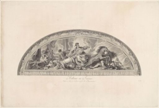 Ceiling painting in the Grande Galerie of Versailles with the goddess Bellona