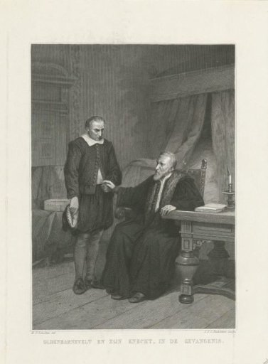 Oldenbarnevelt and his servant Jan Francken in prison the night before his execution, 1619