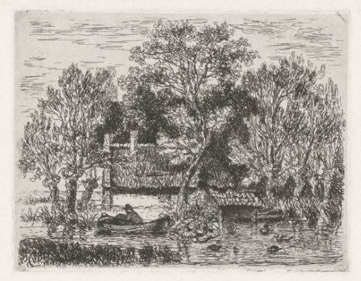 River view with a boat and ducks