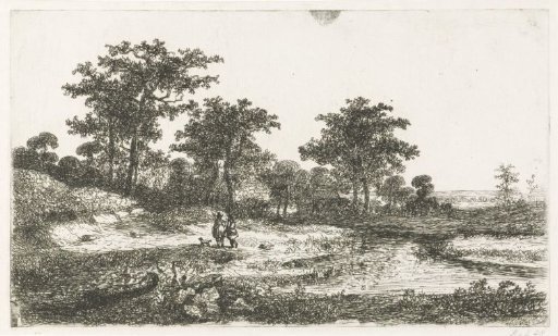 Two hunters at a pond