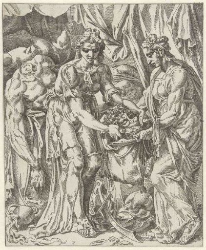 Judit stopt het hoofd van Holofernes in een zak