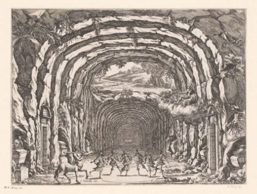 Stage decoration with dancers in a grotto