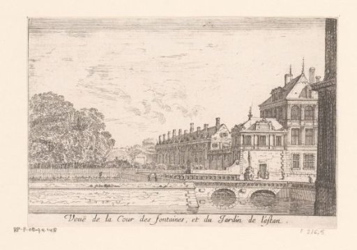 View of the Court of the Fountain and the gardens of the Château of Fontainebleau