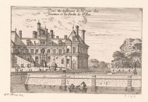 View of the Court of the Fountain and the gardens of the Château of Fontainebleau