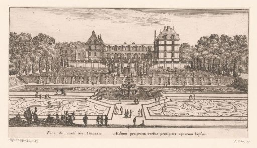 View of the gardens with waterfalls of castle Rochefoucauld
