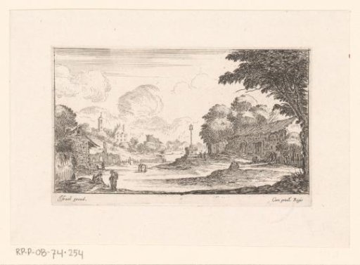 Village view with a cross on a pedestal