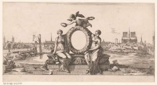 Title page print with a view of Paris towards the Île Saint-Louis