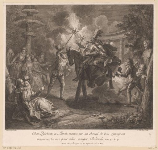 Don Quixote and Sancho on a Wooden Horse