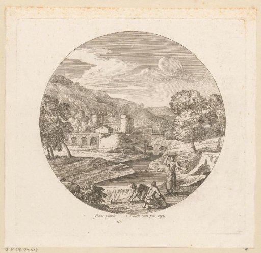 Arcadian landscape with fishermen by a river