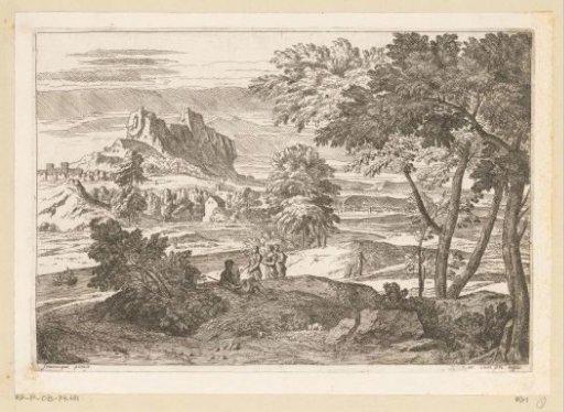 Arcadian landscape with figures and rabbits
