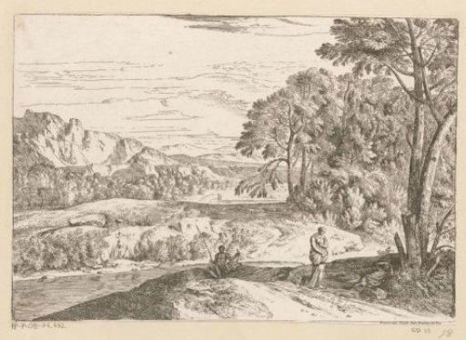 Arcadian landscape with a fisherman by a stream