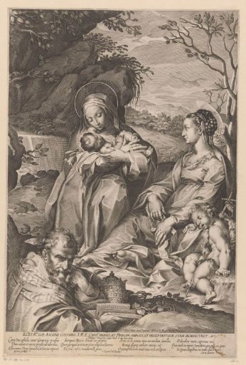 Saint Catherine of Siena with the Christ Child, Mary, a Sleeping John the Baptist and a Pope Clement I