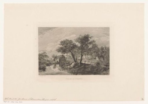 River Landscape with Trees and Waterwheel