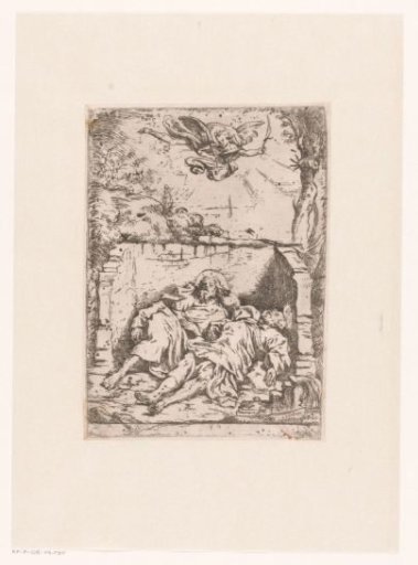 Peter and Paul in Their Tomb, an Angel Flying with Palm Branches Above Their Heads