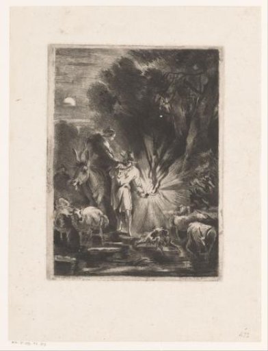 Nocturnal landscape with shepherd and shepherdess by a stream