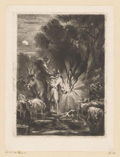 Nocturnal landscape with shepherd and shepherdess by a stream