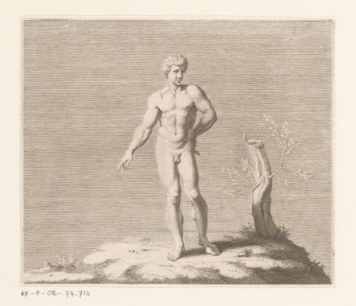 Naked Man Next to a Tree Stump