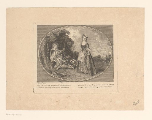 Landscape with dancing woman and three boys