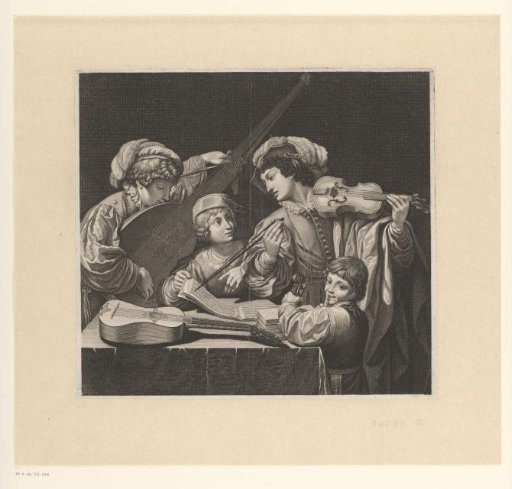 Boys playing music around a table