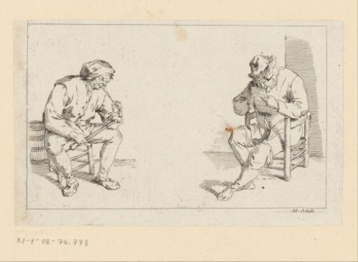 Man smoking a pipe and a man reading