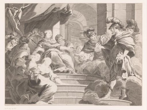 Crowned woman receives helmeted man