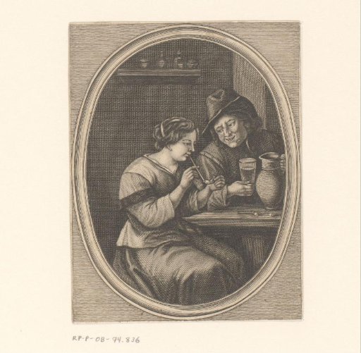 Woman Smoking a Pipe and Man Drinking