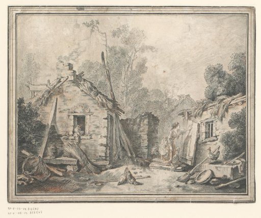 Courtyard with a Woman near Some Sheep