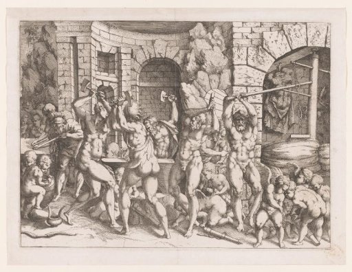 Vulcan and the Cyclopes forging arrows