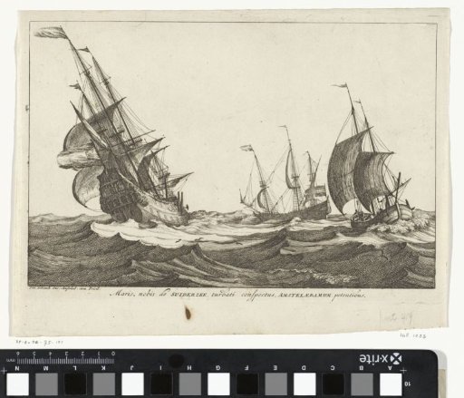 Seascape with two three-masters and a two-master on rough sea