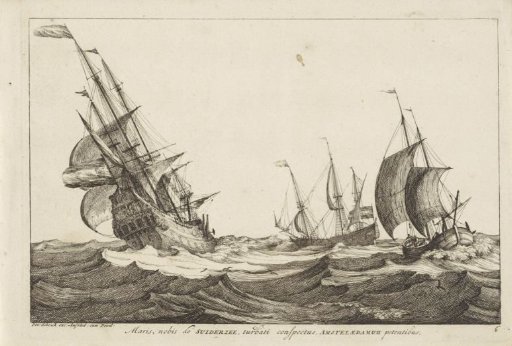 Seascape with two three-masters and a two-master on rough sea