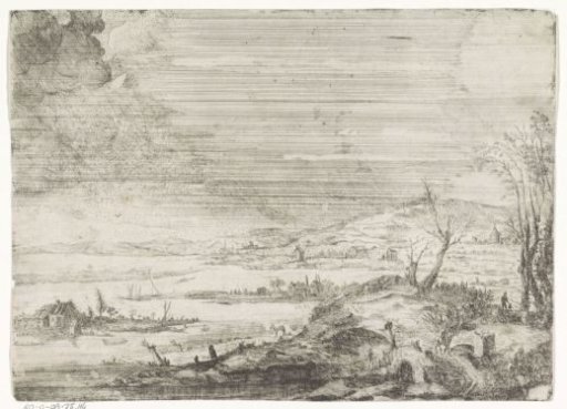 Vast river landscape with a storm on the left