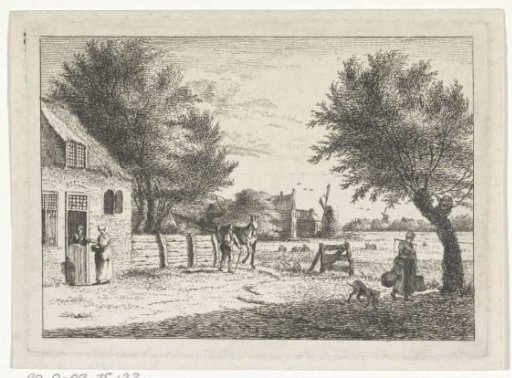 Two women talking in front of a house