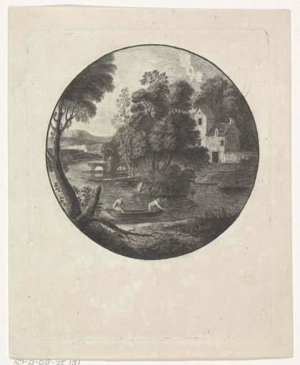 Landscape with two figures in a boat