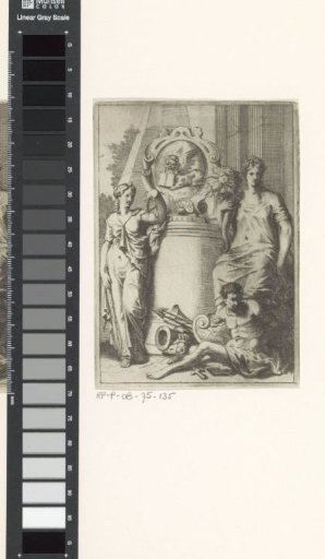 Justice and Abundance Beside a Coat of Arms with the Lion of the Evangelist Mark