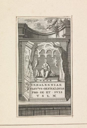 Altar of Nehalennia with seated Nehalennia and two flying figures with palm branches