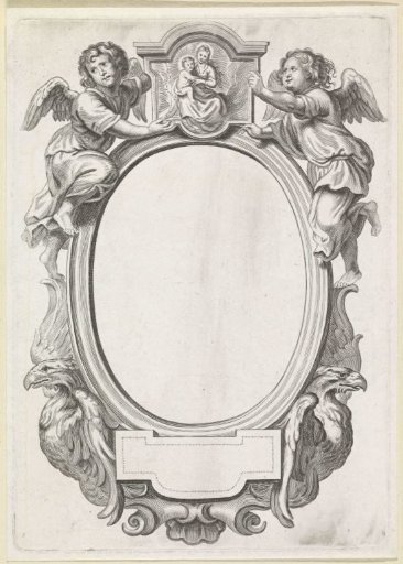 Ornamental frame crowned with Mary and Child