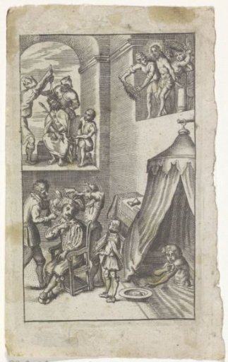 Man Having His Hair Cut and Combed, and Scenes from the Passion of Christ