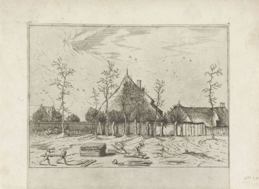 Landscape with farmhouse and woodcutters