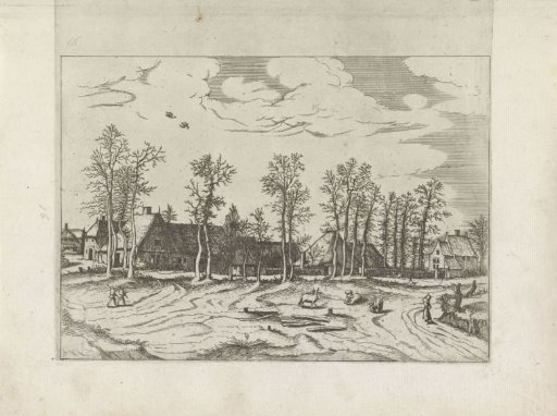Landscape with farmhouses, cattle, and people