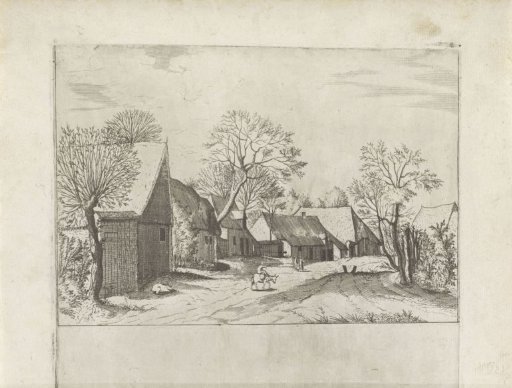 Landscape with farmhouses and barn