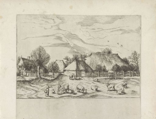 Landscape with farmhouses and a shepherd