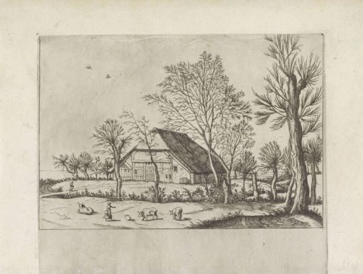 Farmhouse with cows and milkmaid