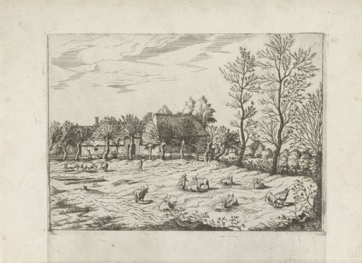 Farmhouse with cattle in the foreground