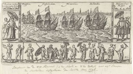 Copy of the original title print for Houtmans' Journal of the voyage of the Dutch ships made in the East Indies, 1598